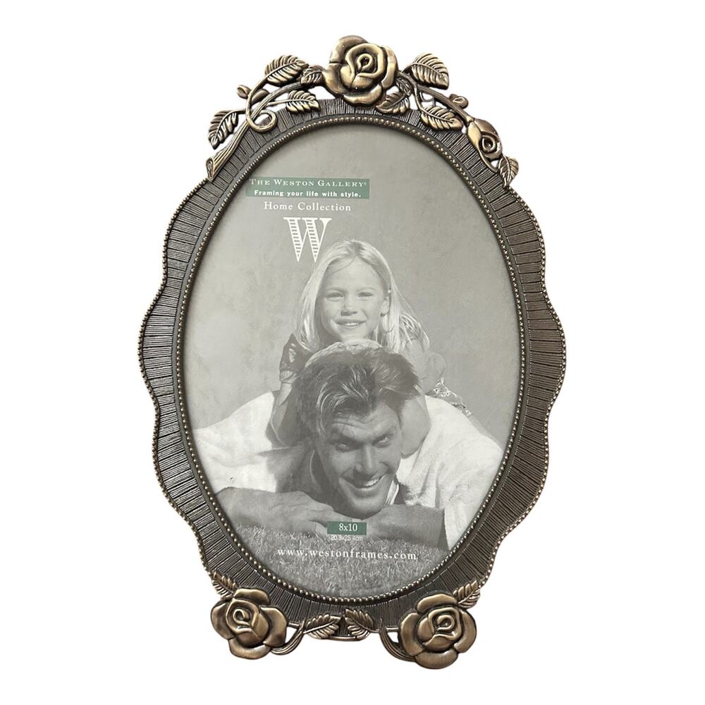 Vintage Oval Frame romantic Victorian rose silver Metal baroque 8x10 home decor